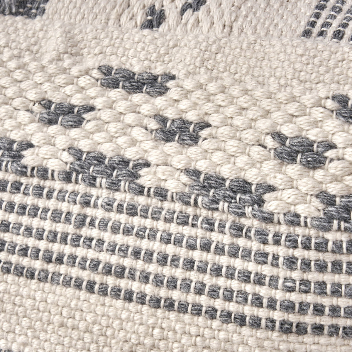 Ivory gray faux yarn pouf fabric close-up; textured woven loops, HouseOfZazla accent pouf on Tampa Home & Garden Store