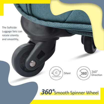 Luggage spinner wheel close-up on teal fabric with black wheel 360° smooth motion on Tampa Home & Garden Store