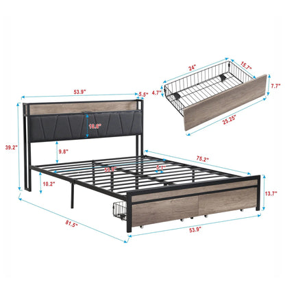Led Bed Frame With Usb Charging and Storage