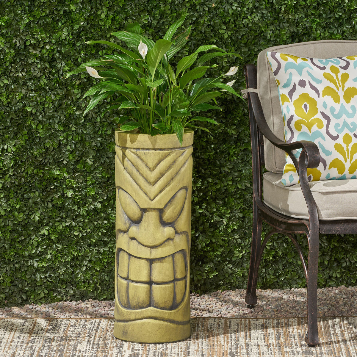 Stone Statue Urn Planter decorative face plant pot in antique green finish HouseOfZazla on Tampa Home & Garden Store
