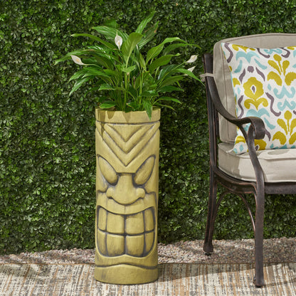 Stone Statue Urn Planter decorative face plant pot in antique green finish HouseOfZazla on Tampa Home & Garden Store