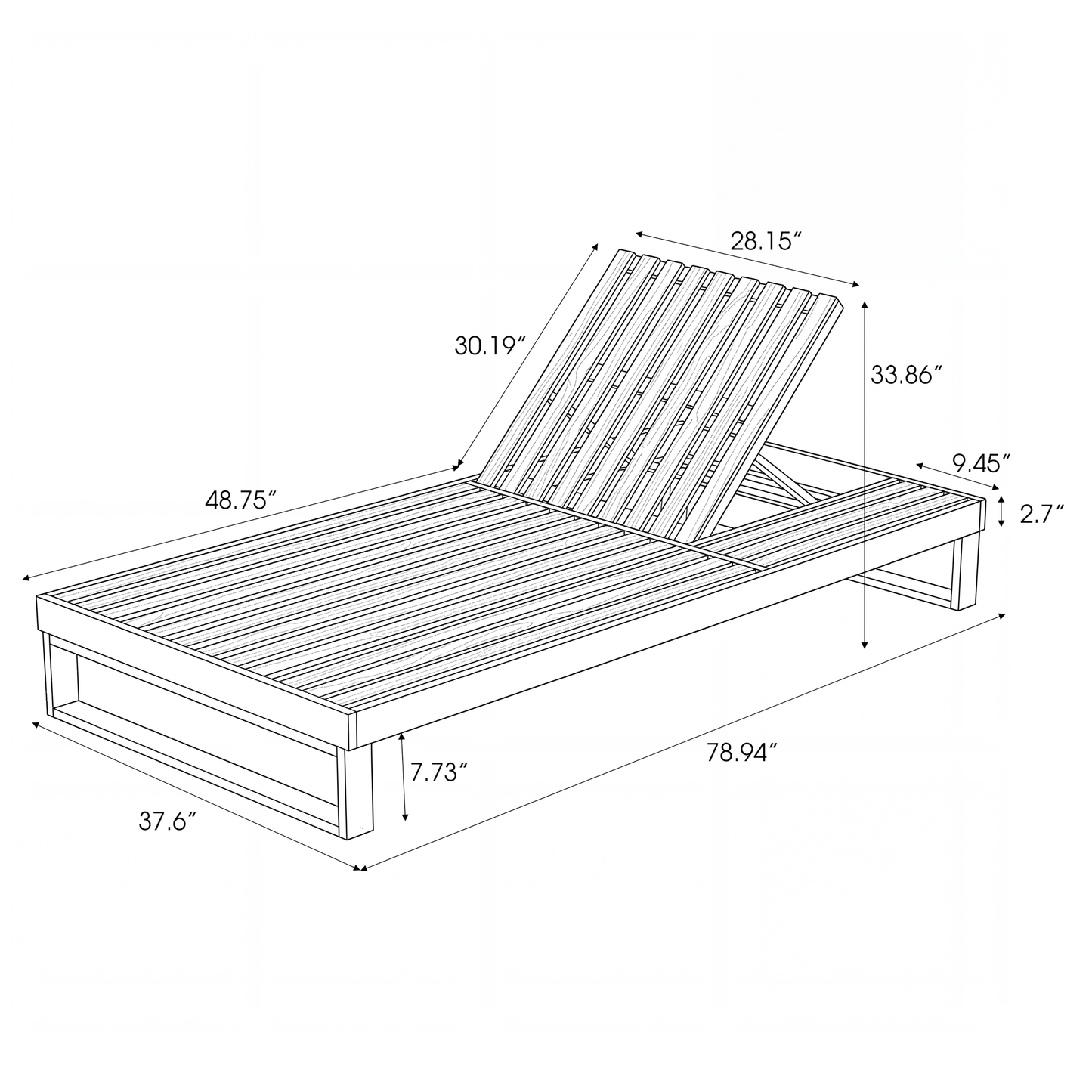 Acacia Wood Chaise Lounge with Adjustable Comfort