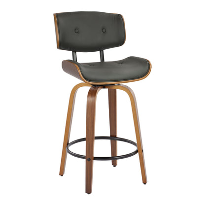 Mid-Century Modern Counter Stool with Swivel & Footrest, black leatherette and wood base on Tampa Home & Garden Store