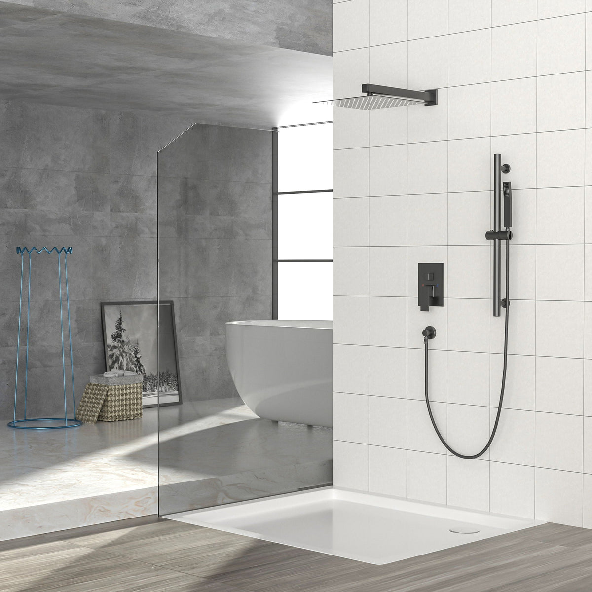 Wall Mounted Shower System with Adjustable Slide Bar - Matte Black by HouseOfZazla on Tampa Home & Garden Store