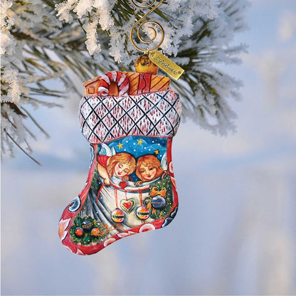 G. DeBrekht Christmas Angel Stacking Ornament, hand-painted Christmas stocking with angels on Tampa Home & Garden Store