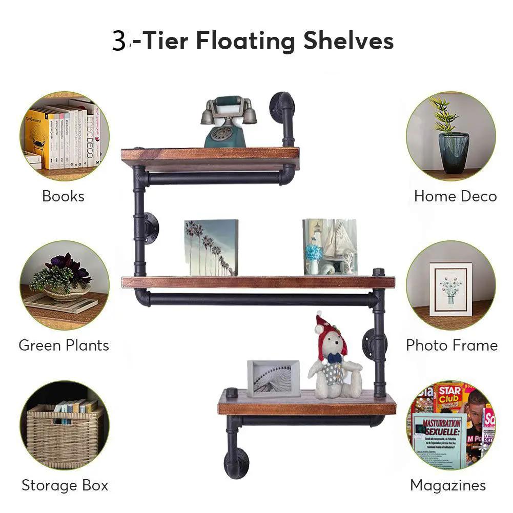 FLIPSTYLEZLLC 3-tier industrial pipe shelf with solid wood planks and iron frame on Tampa Home & Garden Store
