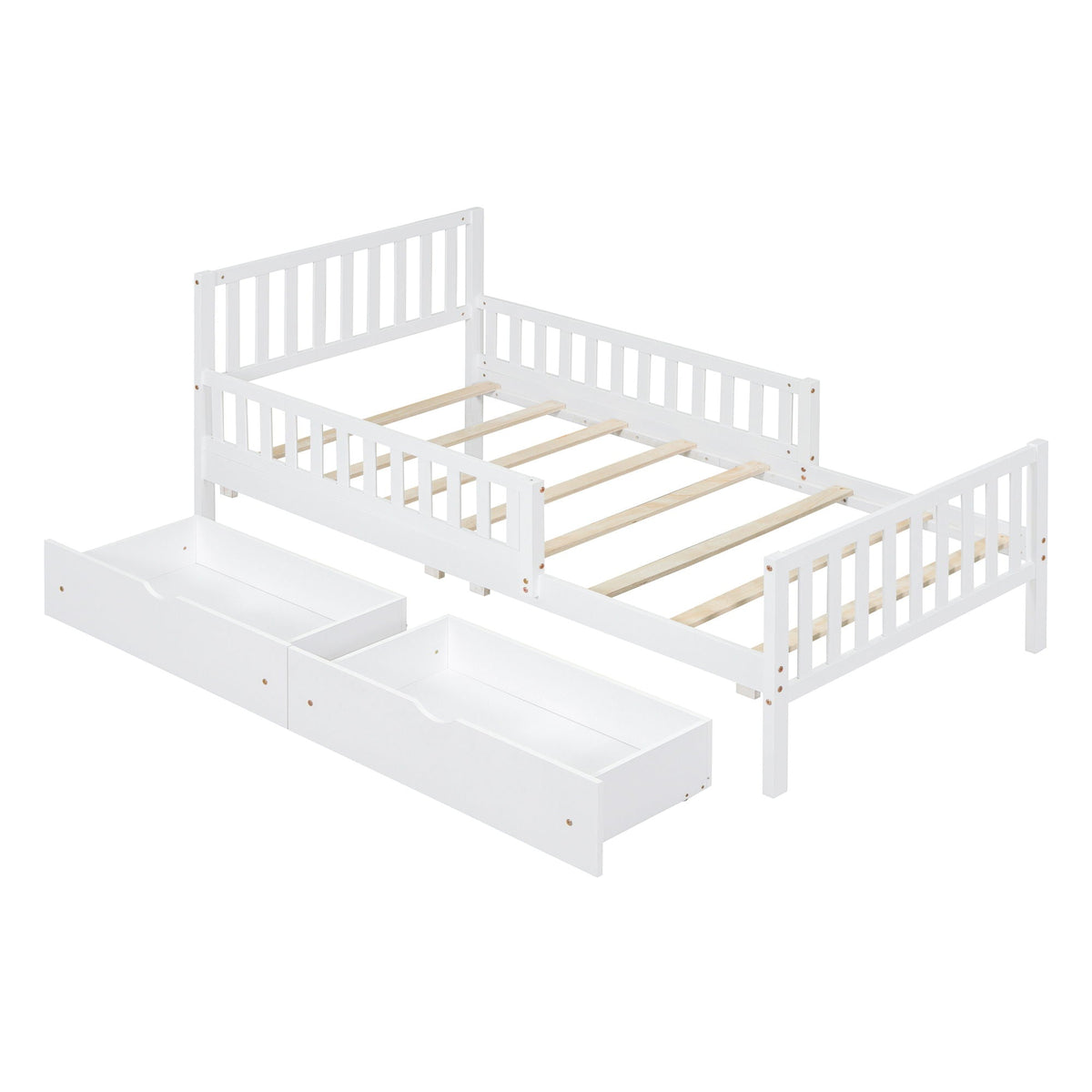 Platform bed with guardrails on both sides and two under-bed drawers, white finish HouseOfZazla on Tampa Home & Garden Store