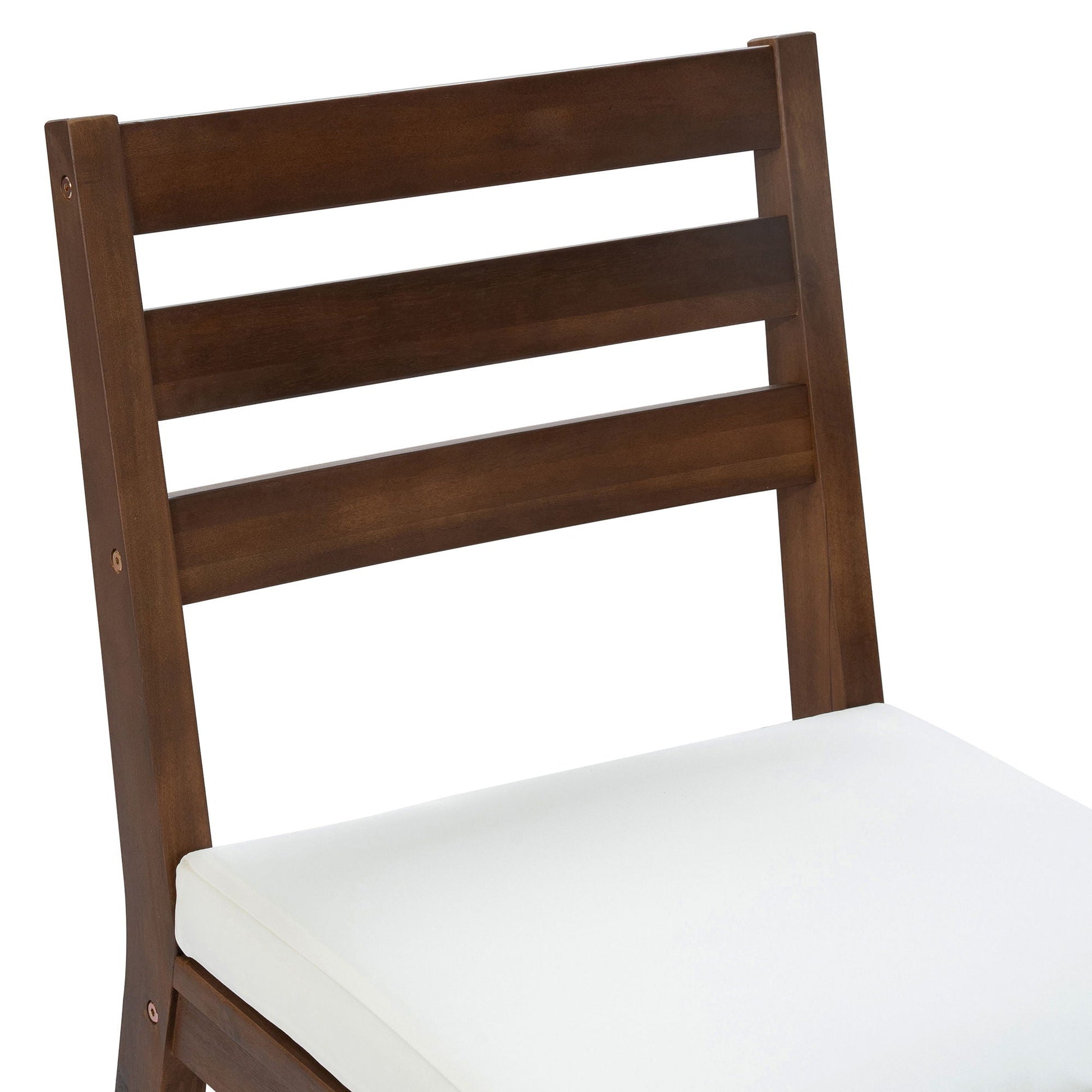 HouseOfZazla wooden patio bar chair back with white cushion, brown finish on Tampa Home & Garden Store