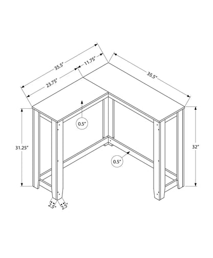 Corner accent console table cherry finish, contemporary design blueprint-style drawing on Tampa Home & Garden Store
