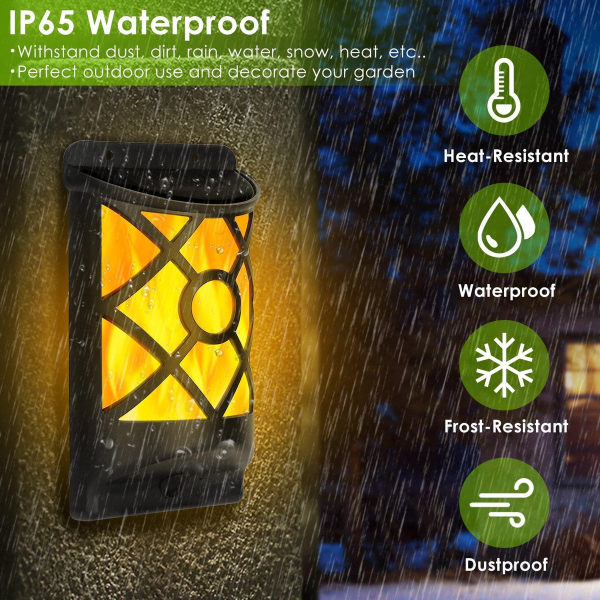 Flame solar wall light with 96 LEDs, waterproof outdoor lamp frost/heat resistant GBruno Store on Tampa Home & Garden Store