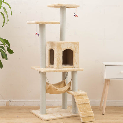 Cat Toys Climbing Frame beige plush cat tree with cubby, hammock and ramp by Sell My Stuff on Tampa Home & Garden Store