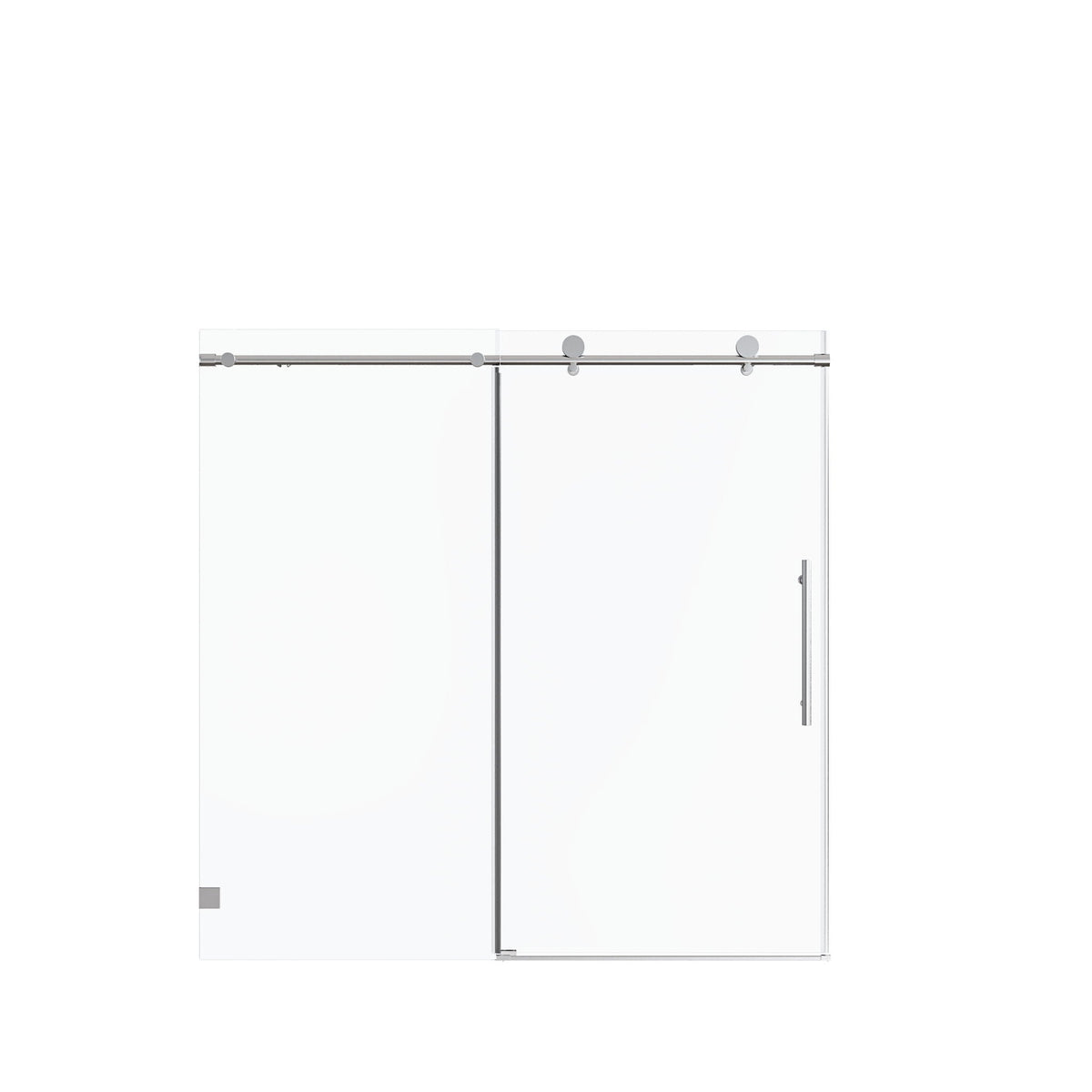 Frameless single sliding shower door with chrome rail and glass panels on Tampa Home & Garden Store