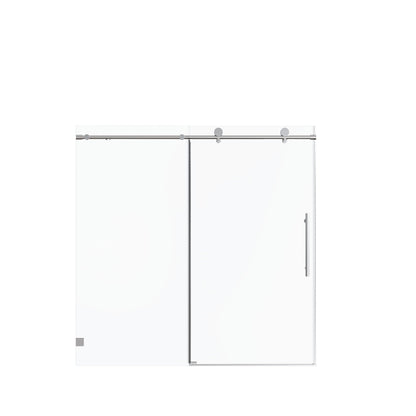 Frameless single sliding shower door with chrome rail and glass panels on Tampa Home & Garden Store
