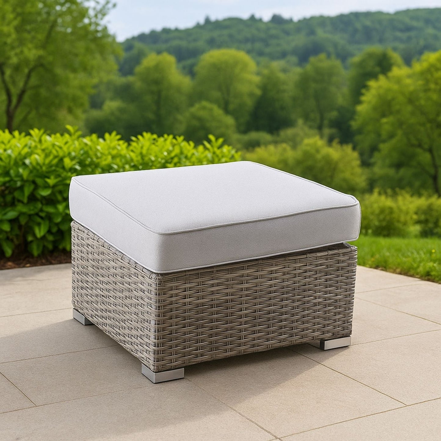 Premium Outdoor Wicker Ottoman and Cushion Set