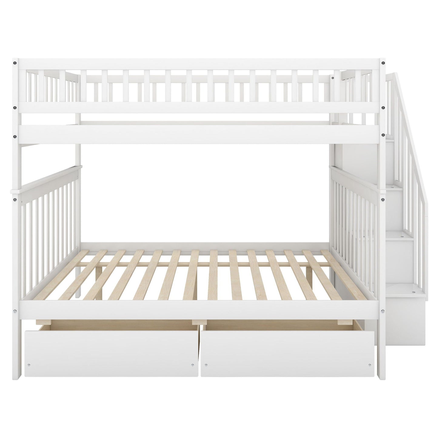 White bunk bed with staircase by HouseOfZazla featuring dual under-bed drawers on Tampa Home & Garden Store