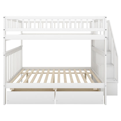 White bunk bed with staircase by HouseOfZazla featuring dual under-bed drawers on Tampa Home & Garden Store