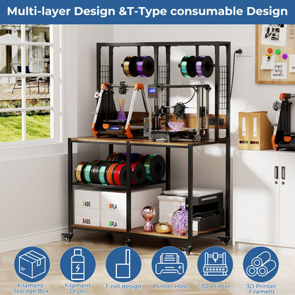 Double 3D Printer Stand and Filament Storage with black metal frame and dual printers on Tampa Home & Garden Store