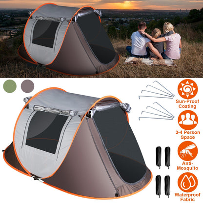 GemGear 3-4 Person Pop-Up Tent with orange trim mosquito net windows waterproof fabric on Tampa Home & Garden Store