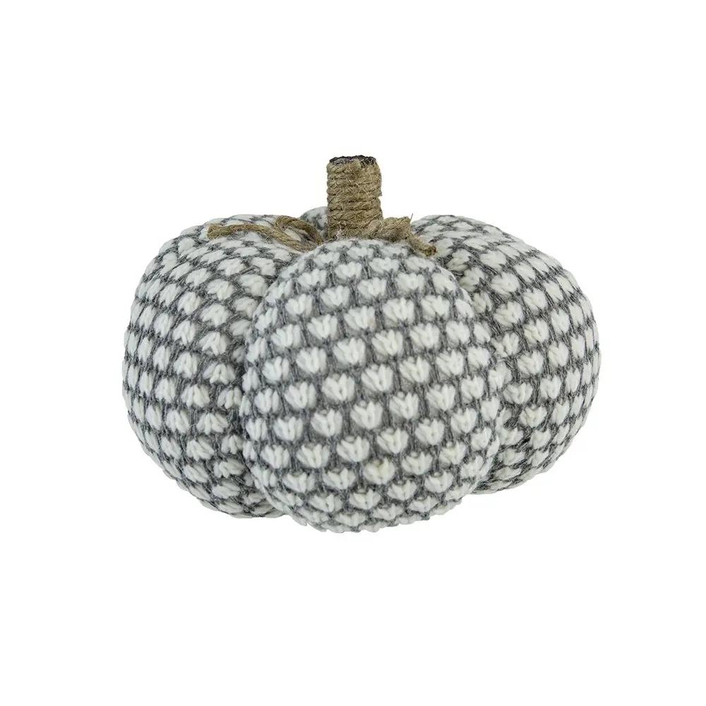 Knite pumpkin ornament, knitted gray and white yarn, twin pumpkins, Unique Piece Furniture on Tampa Home & Garden Store