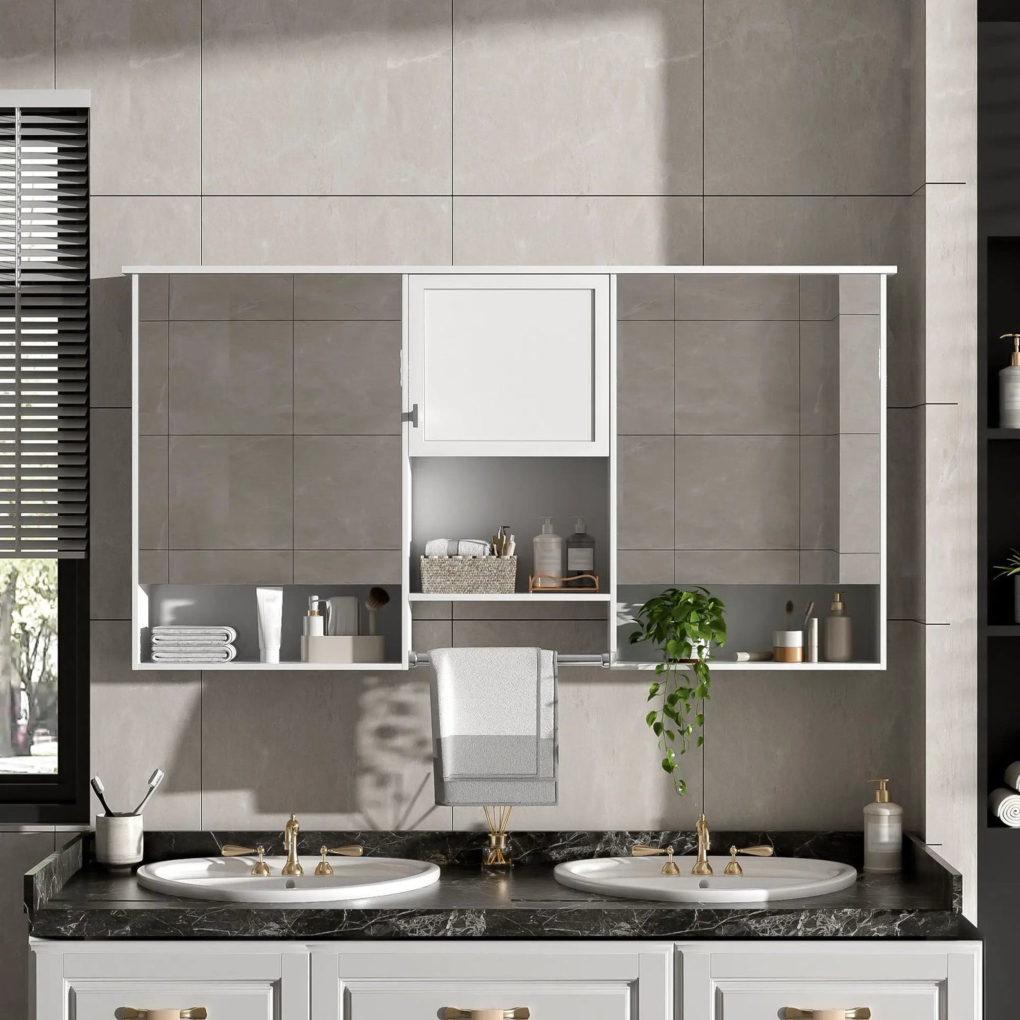 Wall-Mounted 3-in-1 Mirror Cabinet with Shelf