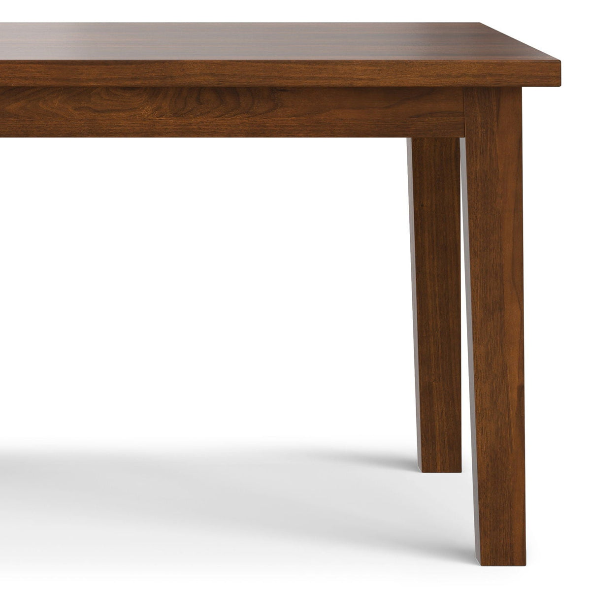 Rubberwood dining table with lacquer finish by HouseOfZazla warm brown wood edge and two legs on Tampa Home & Garden Store
