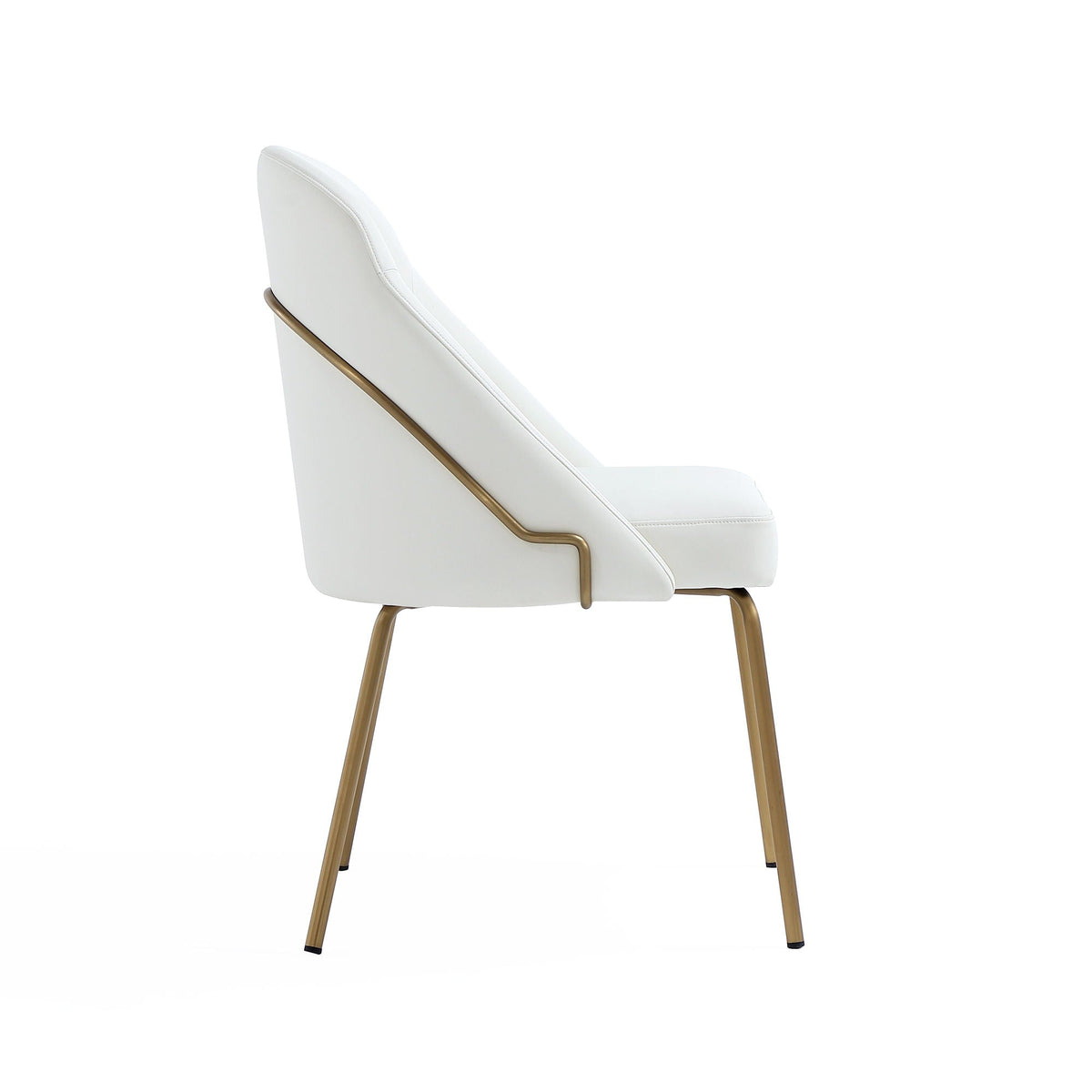 Upholstered white side dining chair with slim gold metal legs on Tampa Home & Garden Store