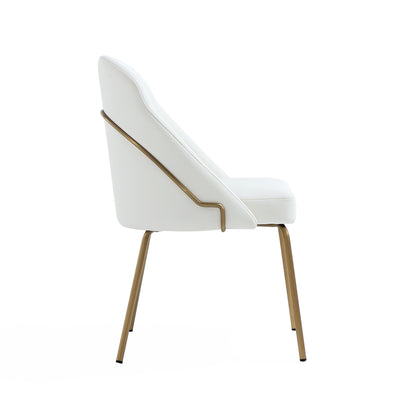 Upholstered white side dining chair with slim gold metal legs on Tampa Home & Garden Store