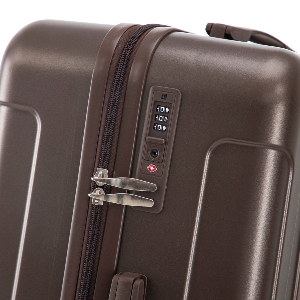3 Piece ABS Spinner Wheel Luggage Set Brown by HouseOfZazla with built-in lock close-up on Tampa Home & Garden Store