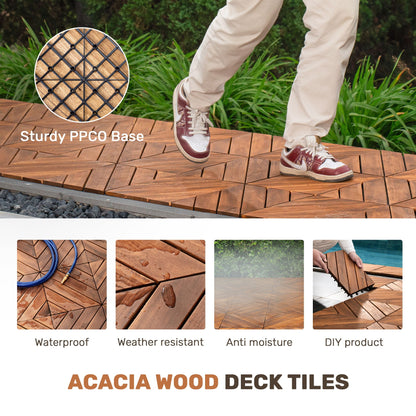 Interlocking deck tiles with a diagonal acacia wood pattern for outdoor patios on Tampa Home & Garden Store