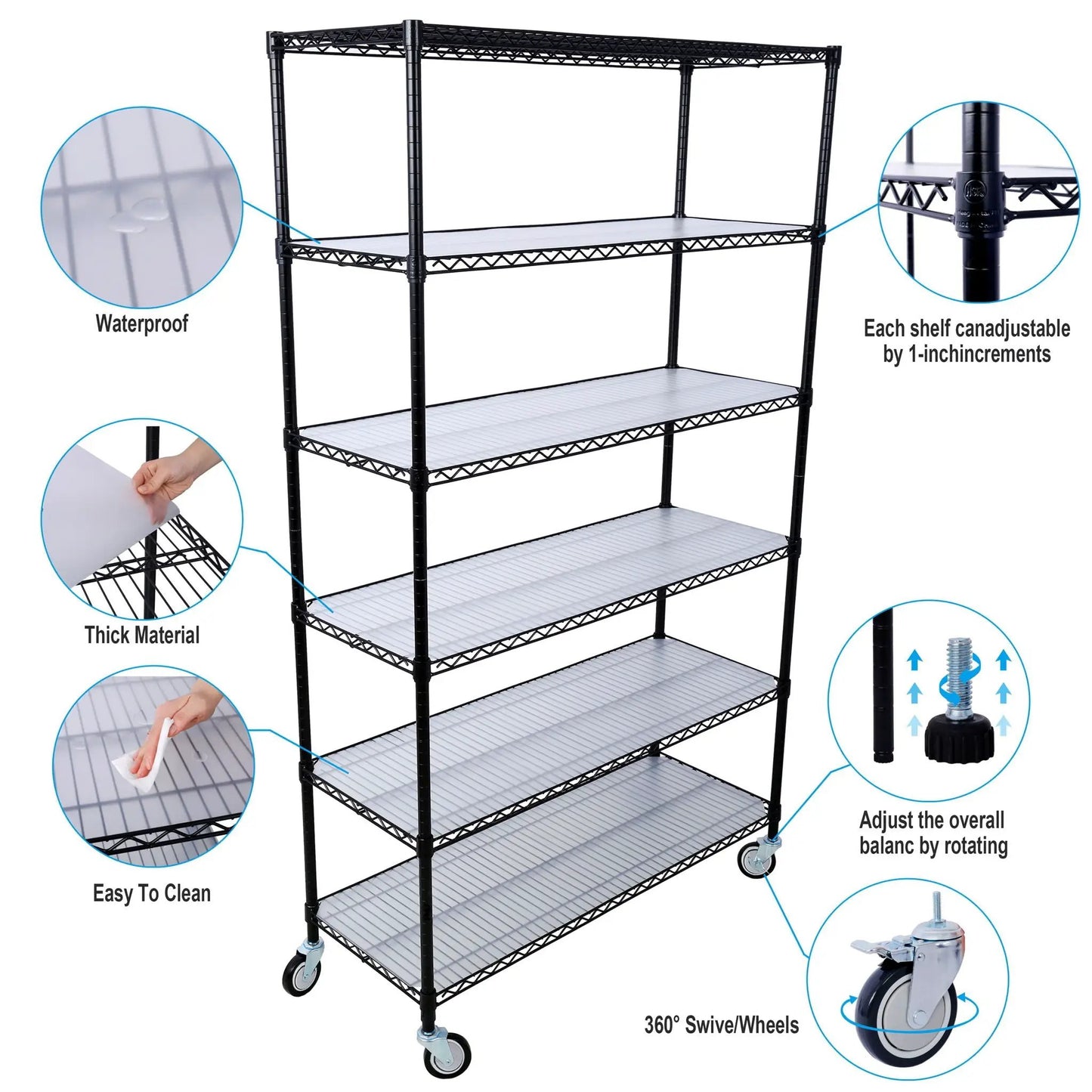 6 Tier NSF Metal Wire Shelving Unit for Storage