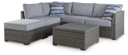 Petal Road 4-piece gray outdoor wicker loveseat sectional with ottoman and coffee table on Tampa Home & Garden Store
