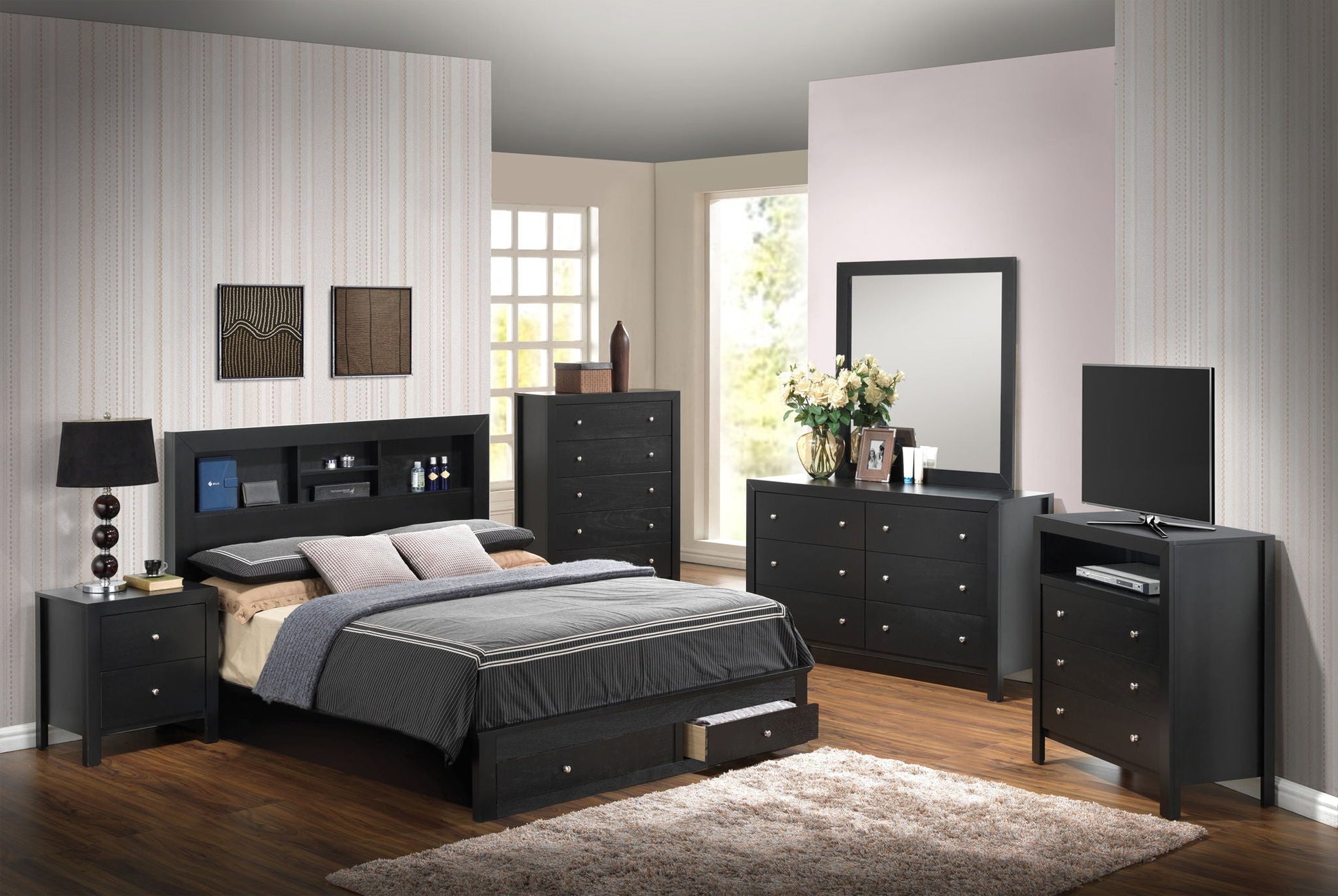 Storage Bed by HouseOfZazla in black wood with under-bed drawers on Tampa Home & Garden Store