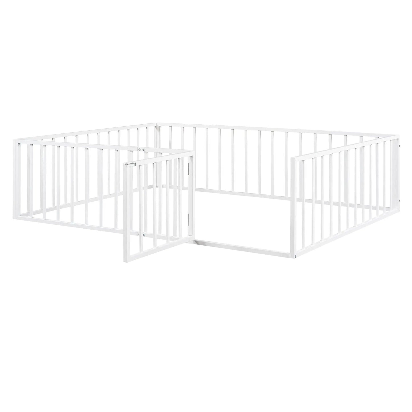 Metal floor bed frame with fence and door, white steel panel design on Tampa Home & Garden Store