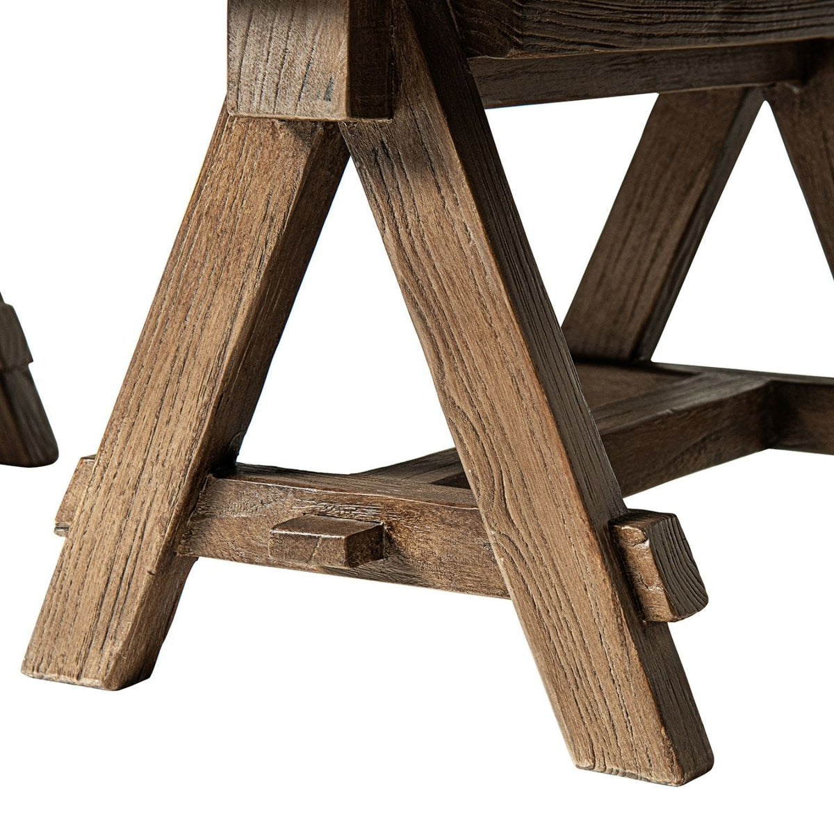 Trestle coffee table with solid reclaimed elm construction in dark brown finish on Tampa Home & Garden Store