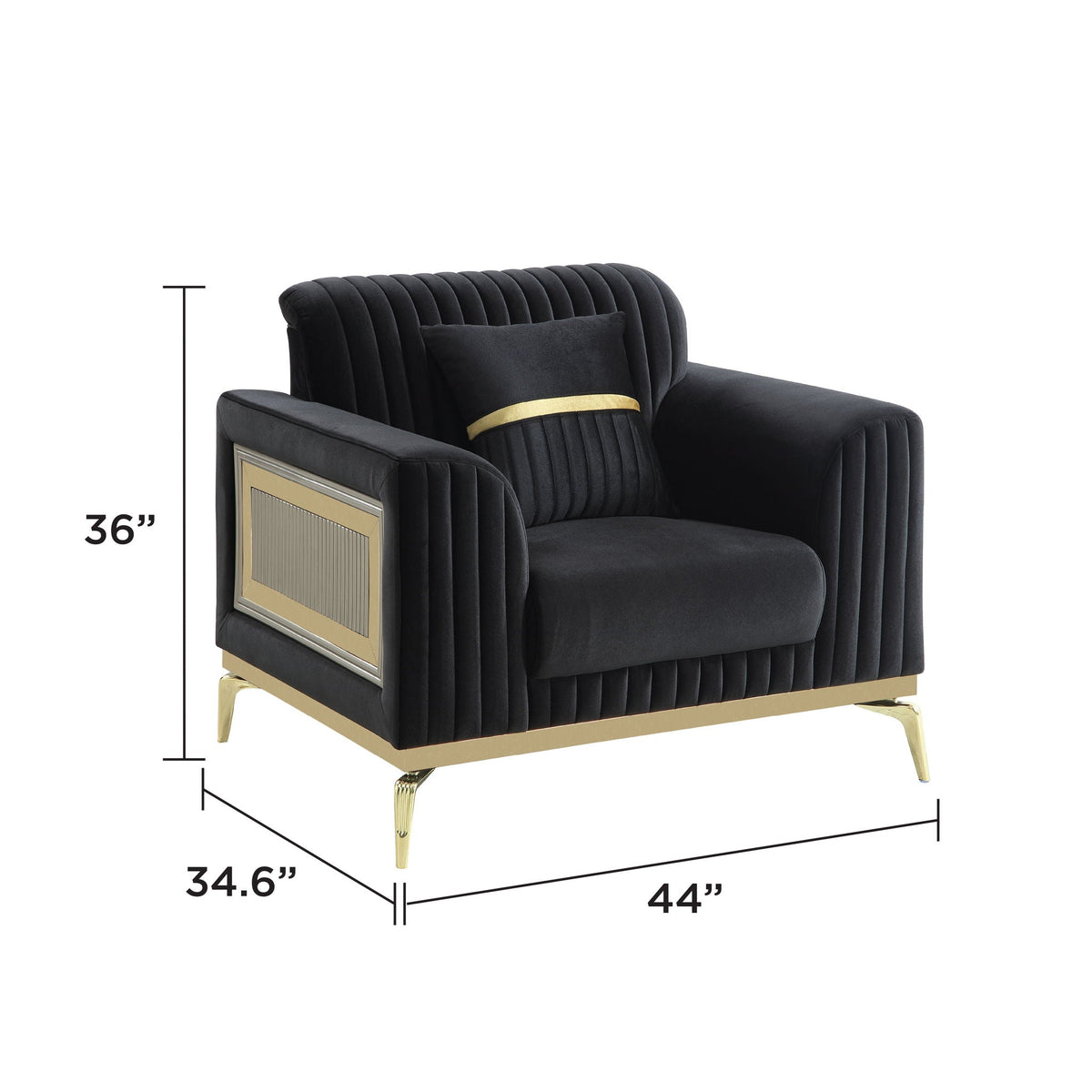 Antigua black upholstered arm chair with tufted back and gold metal frame by HouseOfZazla on Tampa Home & Garden Store