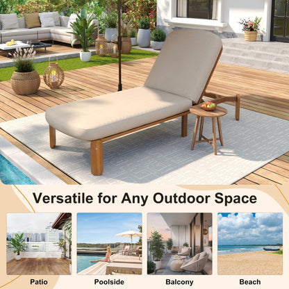 Outdoor Chaise Lounge With Adjustable Backrest by HouseOfZazla, beige cushion, wooden frame on a deck on Tampa Home & Garden Store