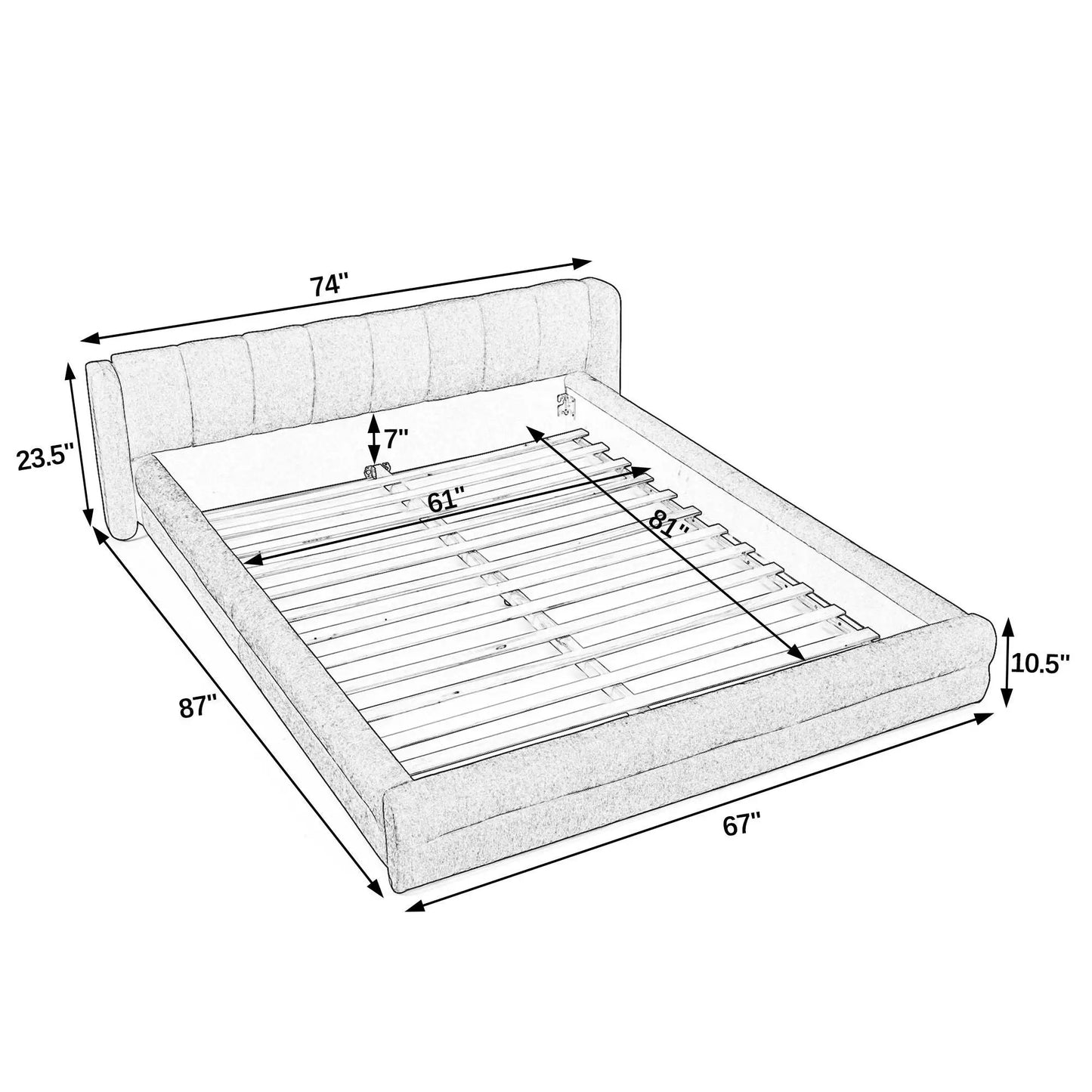 Modern Upholstered Bed Frame With Thick Fabric