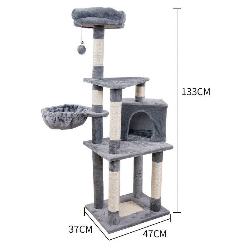 Sell My Stuff Cat Tree with gray plush, sisal posts, basket bed, top perch, hanging ball on Tampa Home & Garden Store