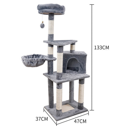 Sell My Stuff Cat Tree with gray plush, sisal posts, basket bed, top perch, hanging ball on Tampa Home & Garden Store