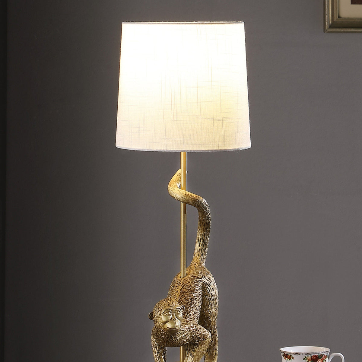 Table lamp 24-inch Old World Capuchin Monkey polyresin with twisting stem and white shade on Tampa Home & Garden Store