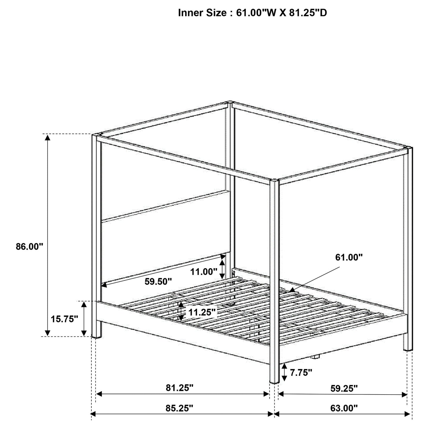 Mellie Canopy Bed by HouseOfZazla, metal frame canopy with slatted base, 61W x 81.25D on Tampa Home & Garden Store