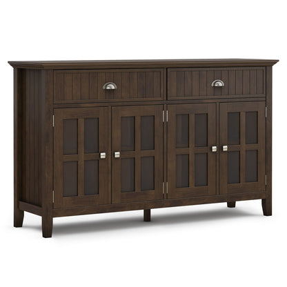 Large brown solid pine sideboard buffet with two top drawers and paneled doors on Tampa Home & Garden Store
