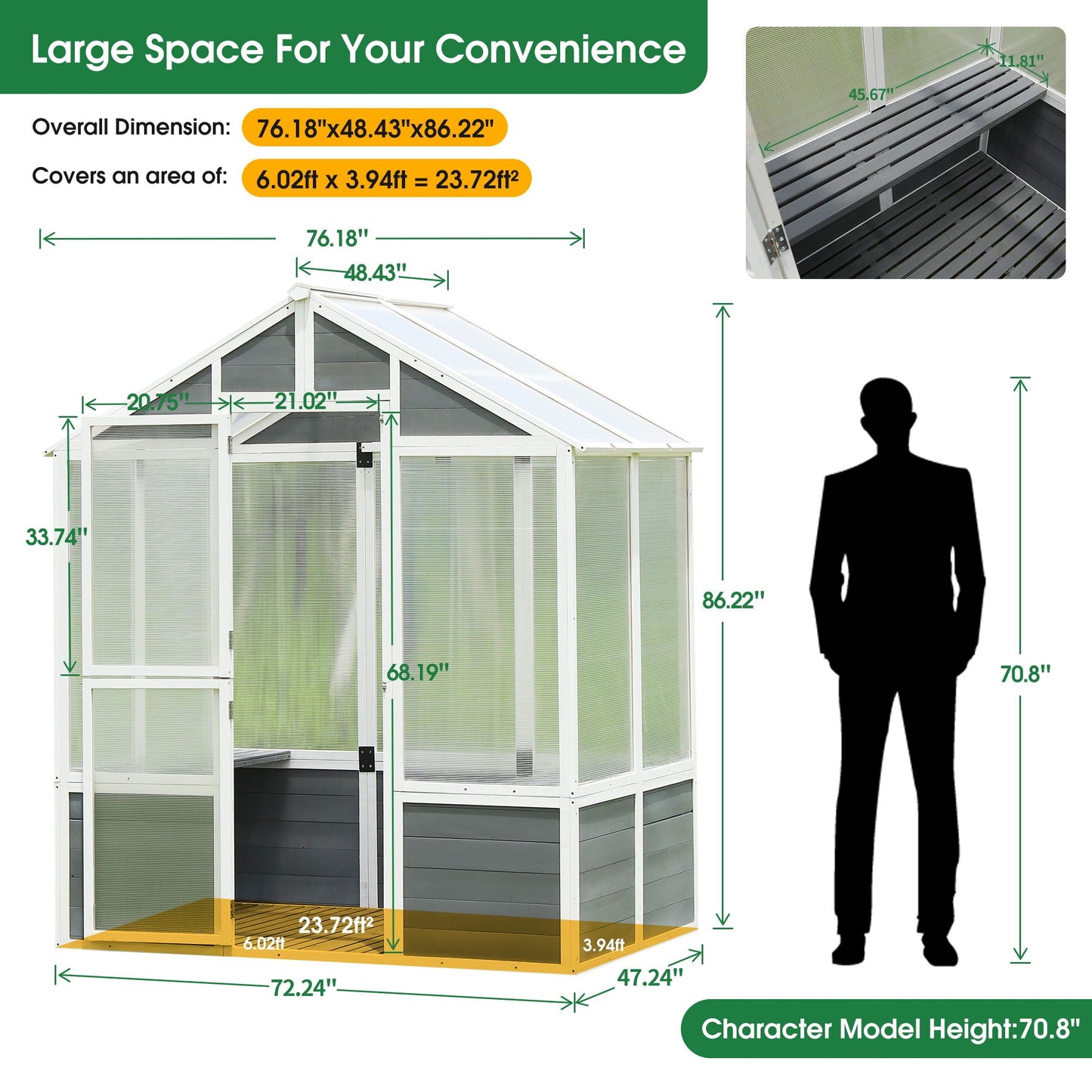White Wooden And Polycarbonate Walk In Greenhouse