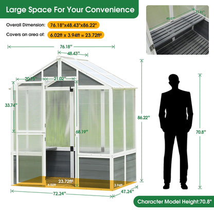 White Wooden And Polycarbonate Walk In Greenhouse