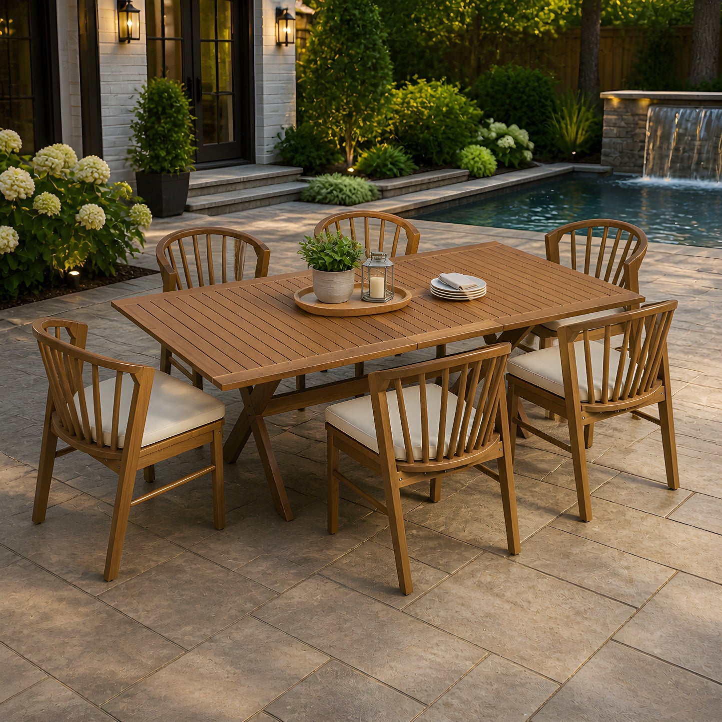 7 Piece Acacia Wood Outdoor Dining Set And Chairs
