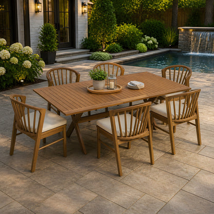 7 Piece Acacia Wood Outdoor Dining Set And Chairs