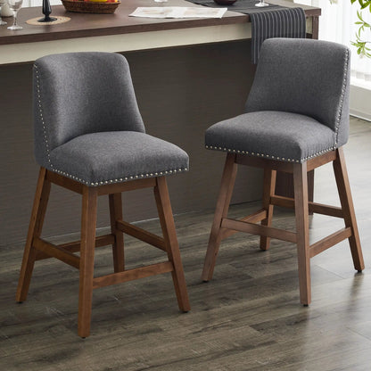 Upholstered Swivel Bar Stool with Soft Fabric
