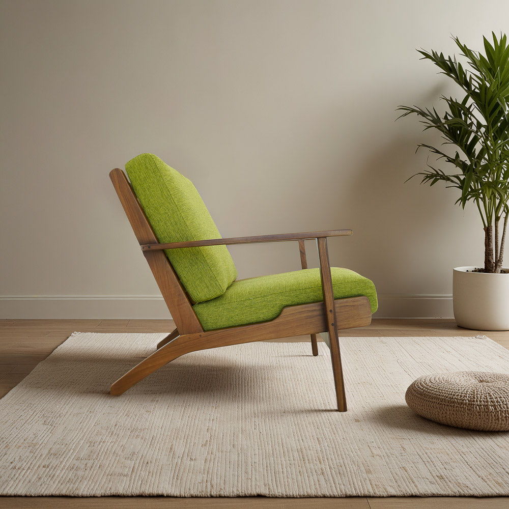 Genuine Lounge Chair with solid wood frame and lime-green cushions, HouseOfZazla armchair on Tampa Home & Garden Store