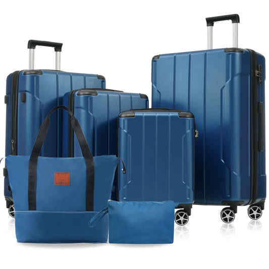 Hardshell luggage set blue 6-piece by HouseOfZazla featuring wheeled suitcases in assorted sizes on Tampa Home & Garden Store