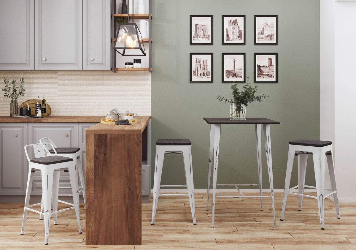 Contemporary stackable barstool set of 2 with white metal frames and black seats HouseOfZazla on Tampa Home & Garden Store